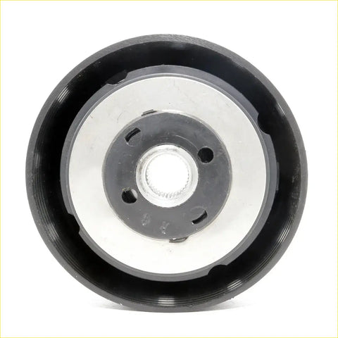 Black and silver boss kit steering wheel hub with central threaded shaft and molded plastic for mazda b-series