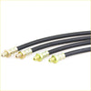 Black rubber brake hoses with brass fittings for nissan datsun 620 1972-1979 shown from the back side