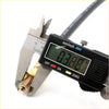 Black digital caliper measuring a brass-colored threaded fitting from a brake hoses set for nissan datsun 620 1972-1979