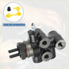 Black cast iron brake load sensing proportioning valve with silver threaded ports and black rubber cap for toyota hilux