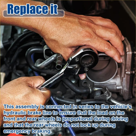 Black and silver ratchet wrench adjusting brake load sensing proportioning valve on toyota hilux 2004-2008 brake system
