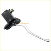 Black and chrome brake master cylinder lever assembly with warning label for Suzuki Ozark 250 LT-F250 back side
