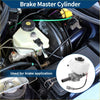 White plastic brake master cylinder with black cap and metal fittings installed in engine bay for toyota hiace 2010-2013