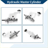 Silver metallic hydraulic brake master cylinder with white plastic reservoir and black rubber caps for toyota hilux