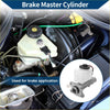 White plastic brake master cylinder reservoir with black cap and metal bracket for toyota pickup 1990-1992 shown in inset
