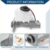 Silver metal brake master cylinder with white plastic reservoir black cap and red black wiring for toyota pickup 1990-1992