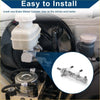 White plastic brake master cylinder reservoir with metallic fittings installed in toyota sienna brake system 1998-2002
