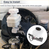 White plastic brake master cylinder with black cap and metallic fittings for toyota hiace 2006-2019