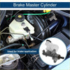 White plastic brake master cylinder with black cap and metal fittings for toyota hilux 2005-2016 shown from the back