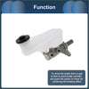 White plastic brake master cylinder with black cap and metallic fittings for toyota hilux 2015-2021