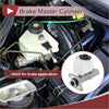 White plastic brake master cylinder with black cap and metal bracket for Toyota Hilux 2WD pickup 2005-2015