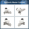 Silver and white hydraulic brake master cylinder with black cap for 1993-1997 toyota land cruiser