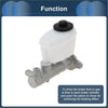 Silver metal brake master cylinder with translucent white reservoir and black cap for toyota land cruiser