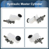 Brake master cylinder with white plastic reservoir black cap and gray metal housing for Toyota TOWNACE 2008 back side view