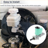 The brake master cylinder for toyota tundra 2000-2006 has a translucent light green reservoir and silver body with black fittings