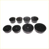 Set of black rubber cabin mounting bushings with central holes for toyota hilux 1988-1997 in varying sizes