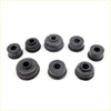 Set of black rubber cabin mounting bushings in various sizes for Toyota Hilux 1978-1983