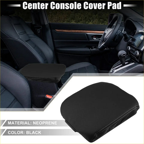 Black neoprene center console armrest cover pad with stitched edges for toyota land cruiser 2016-2023