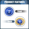 Blue and yellow circular car engine start stop button cover trim with white power symbol shown front and back for 4wd ute offroad