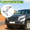 Chrome finished headlight trim bezel with sleek curved design and three circular cutouts for toyota prado fj120 2003 2009