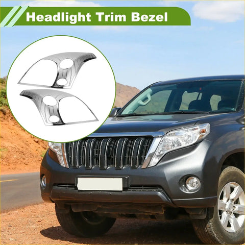 Chrome finished headlight trim bezel with sleek curved design and three circular cutouts for toyota prado fj120 2003 2009