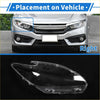 Clear plastic right headlight lens cover designed for honda civic shown in a toyota prius 2010-2012 product image