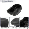 Black leather baby moccasin with textured surface and contrasting stitching shown as car gear shift knob cover for toyota rav4