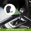 Black leather car gear shift knob cover with blue stitching installed on toyota tacoma transmission shifter