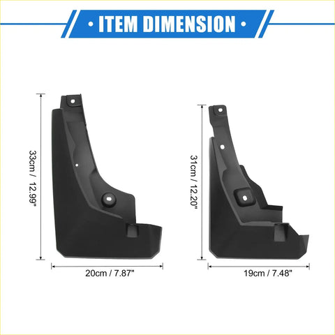 Black plastic car mud flaps with molded contours and mounting holes for toyota rav4 2019-2023 front and rear splash guards