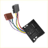 Black plastic car stereo harness iso adapter plug with colored wires and two connectors for ford vehicles back side view