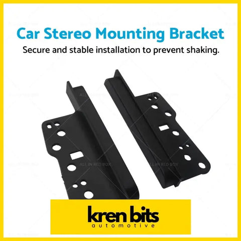 Black metal car stereo side trims brackets with multiple holes for secure 2din double fascia dash installation