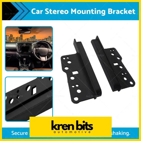 Black metal car stereo side trims brackets with multiple holes for secure 2din double fascia dash installation
