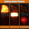 Black molded plastic car tail light assembly for Toyota Tacoma 2001-2004 with three illuminated sections back view