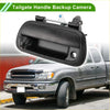 Black plastic car tailgate handle with backup camera lens and mounting brackets for toyota tundra 2000-2006 back side