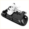 Back side of black plastic car tailgate latch handle with white internal mechanism and metal parts for toyota tundra 2000-2006