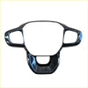 Black carbon fiber steering wheel trim cover with glossy finish and blue accents for ford ranger 2022+