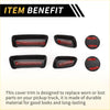 Black plastic carbon fiber pattern seat adjustment button cover trim pieces with red adhesive for Toyota Tundra pickup trucks