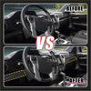 Black and silver carbon fiber sticky dashboard panel cover for Toyota Tundra 2014-2021 with textured finish
