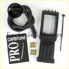 Black carbtune pro handheld carburetor tuning tool with 4 column manometer grid and brass fittings nearby in pouch