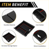 Black plastic center console organizer insert tray for Toyota Tacoma 2016-2021 with red stitching and coin holder compartment
