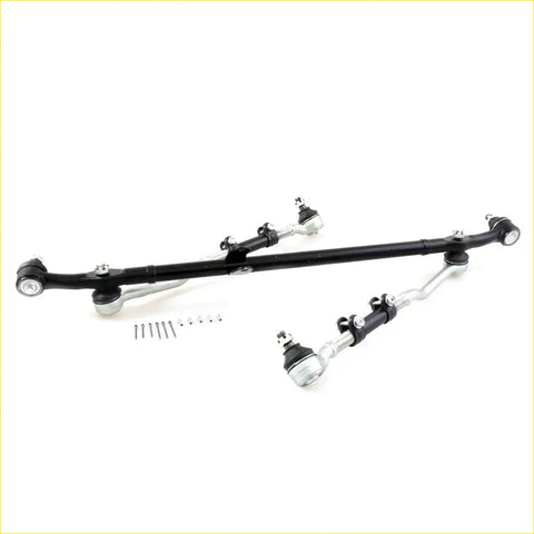 Black steering linkage assembly with silver ball joints and mounting hardware for nissan datsun d21 td25 1986-1998
