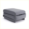 Gray leather centre console armrest ottoman with stitched edges and hidden storage compartment for living room