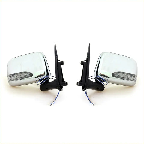 Chrome door mirror led with integrated turn signals and black mounts for toyota hilux surf tiger 1995-2005