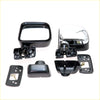 Black and chrome door mirror assembly kit with plastic housing for Toyota Hilux 1998-2005 shown from the back side