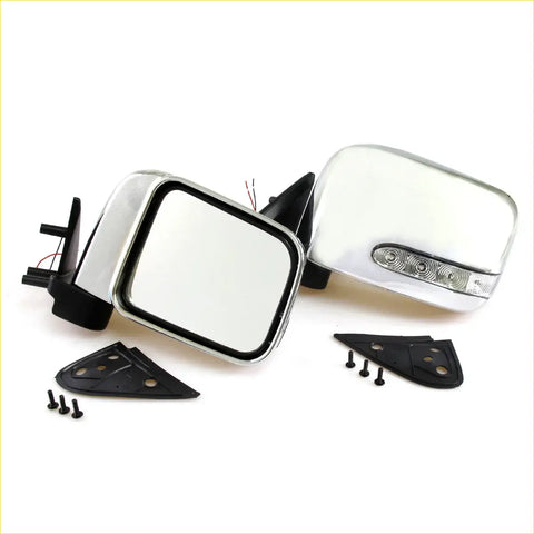 Chrome door mirrors led with chrome finish and integrated turn signals for nissan d22 navara 1997-2004 with black mounts