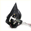 Black plastic motorcycle headlight assembly showing internal wiring and mounting hardware for chrome electric folding led door wing mirrors for Toyota