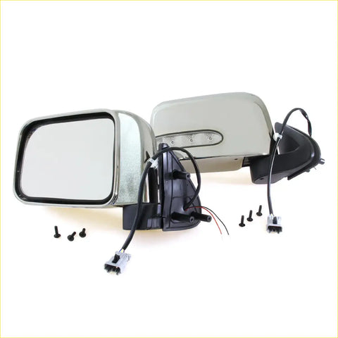 Silver chrome electric side-view mirror with led turn signals and black wiring for nissan d22 navara 1997-2004