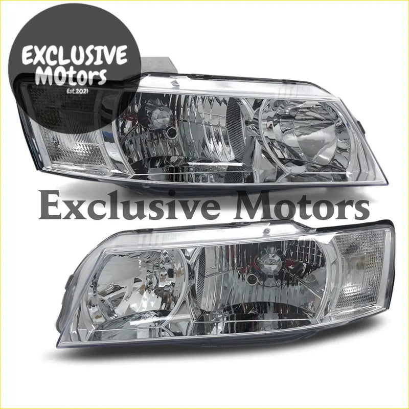 Chrome headlights for holden commodore vz 2004-2006 with clear chrome finish and sleek modern design