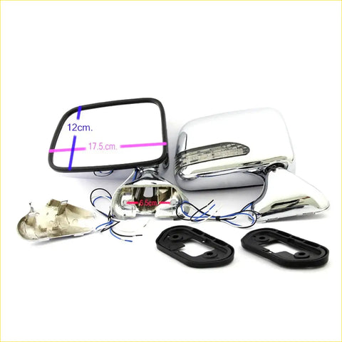 Chrome led door mirror for toyota hilux 1985-1997 with sleek rectangular reflective surface and polished chrome casing