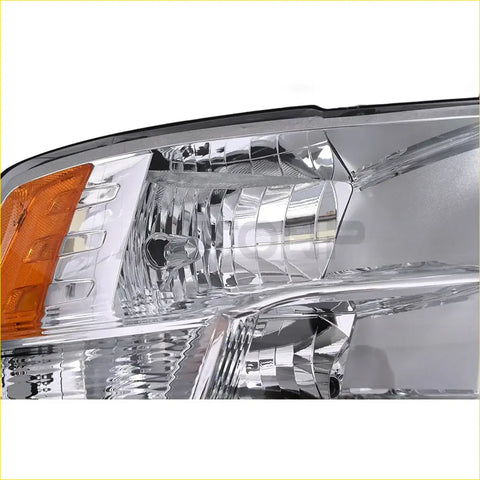 Chrome quad headlight passenger side rh for dodge ram with chrome finish clear lens and orange turn signal indicator